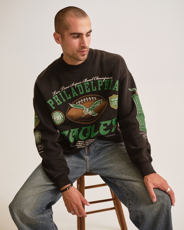 Philadelphia Eagles Crew Sweatshirt, Black-eagles view 1