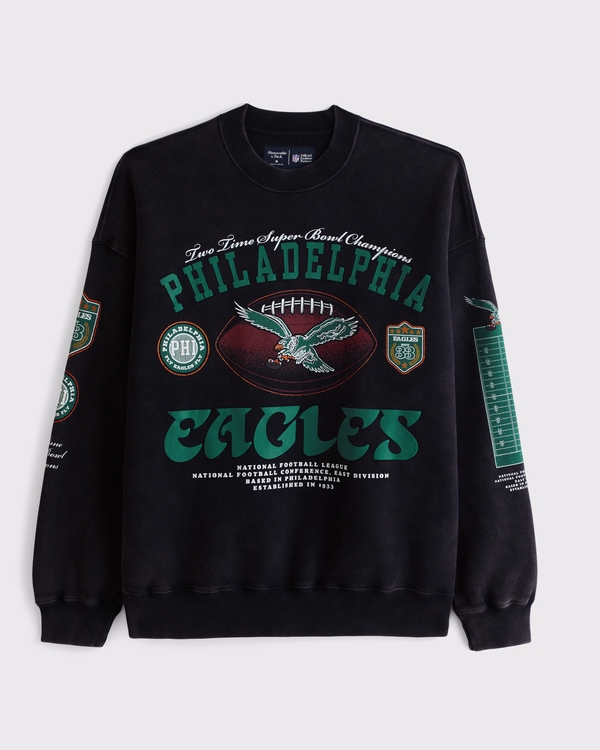 Philadelphia Eagles Crew Sweatshirt, Black-eagles view 1
