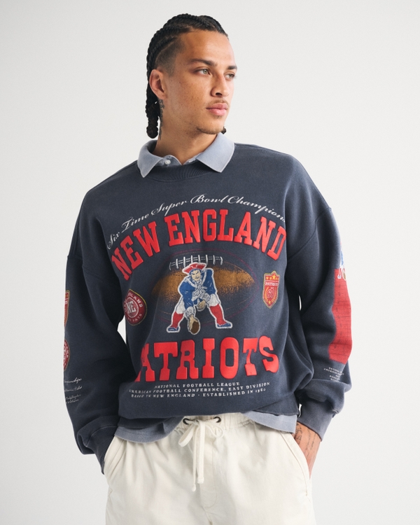 New England Patriots Crew Sweatshirt, Navy-patriots view 1