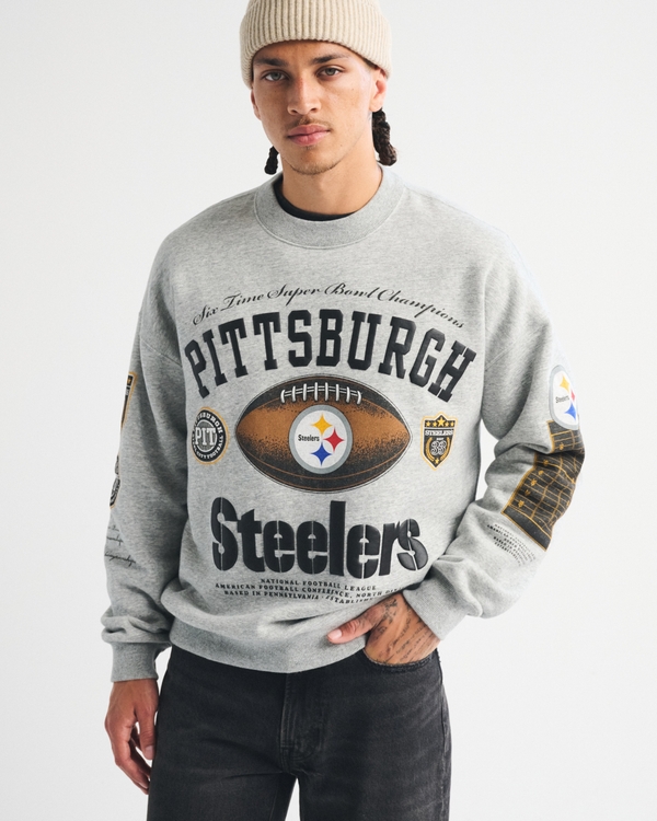 Pittsburgh Steelers Crew Sweatshirt, Gray Heather-steelers view 1