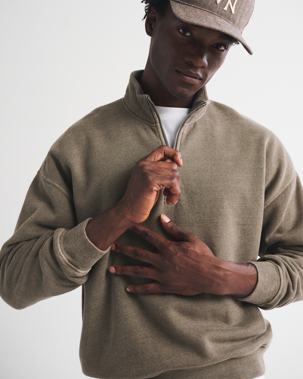 Essential Half-Zip Sweatshirt, Brown Heather view 1