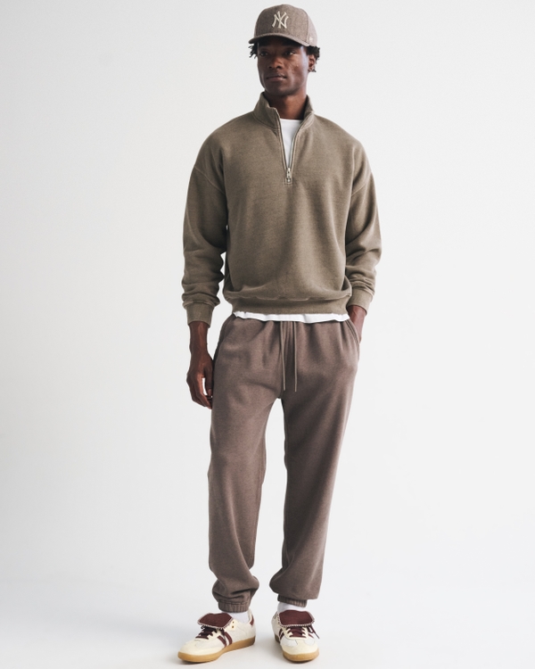 Essential Half-Zip Sweatshirt, Brown Heather view 2