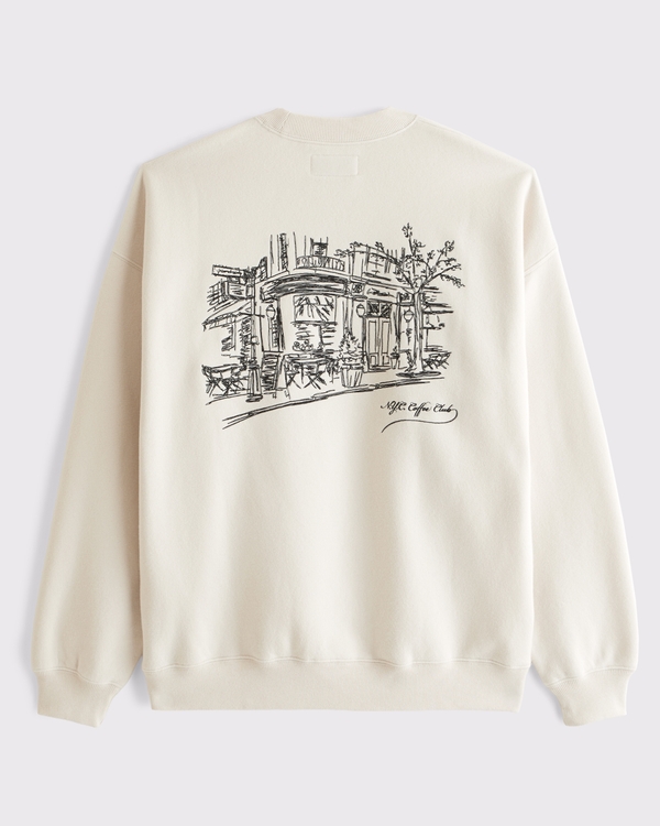 Café-Inspired Graphic Crew Sweatshirt, Warm Beige view 1