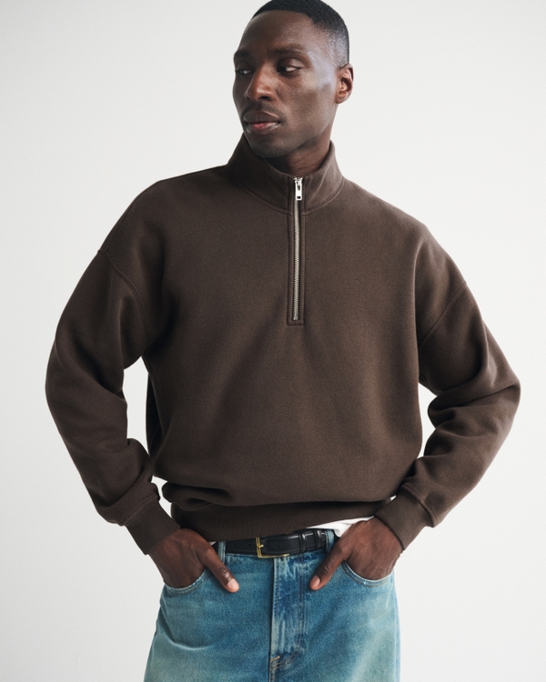 Essential Half-Zip Sweatshirt, Chocolate Brown view 1
