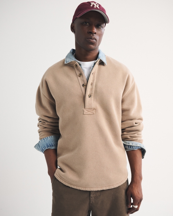 Sudadera henley, Marrón Claro view 1