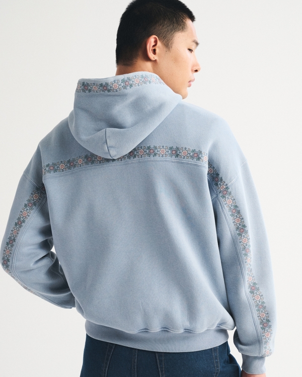 Essential Popover Embroidered Hoodie, Light Blue Embroidered view 1