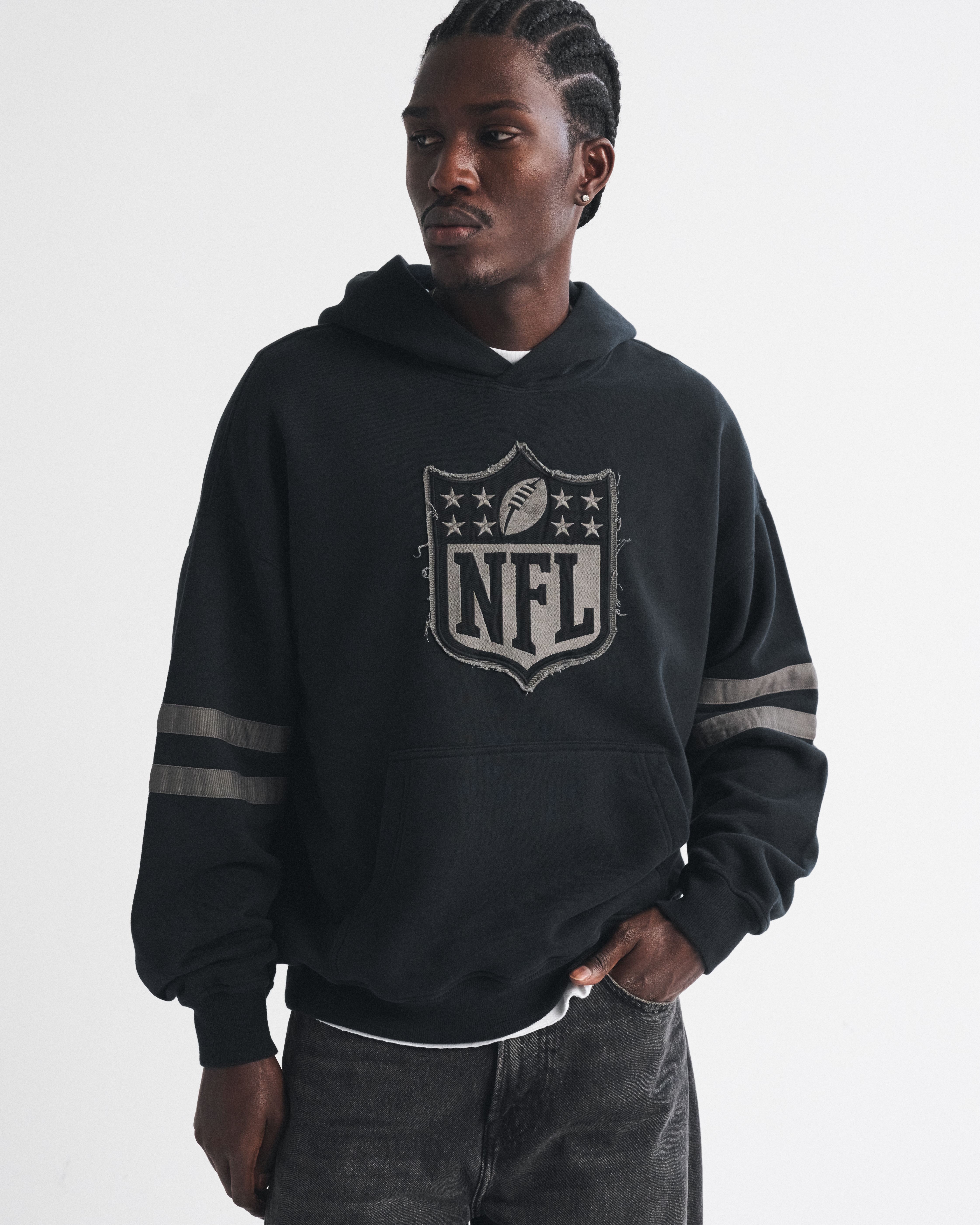 Мужское худи Abercrombie & Fitch Chicago Bears Popover, цвет: Чёрный, вариант 1 — фото 2