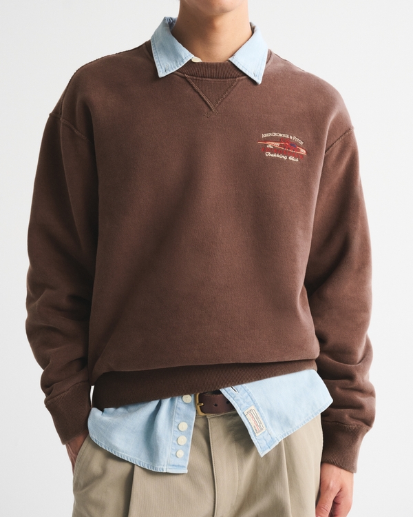 Heritage Heavyweight Logo Crew Sweatshirt, Brown view 1