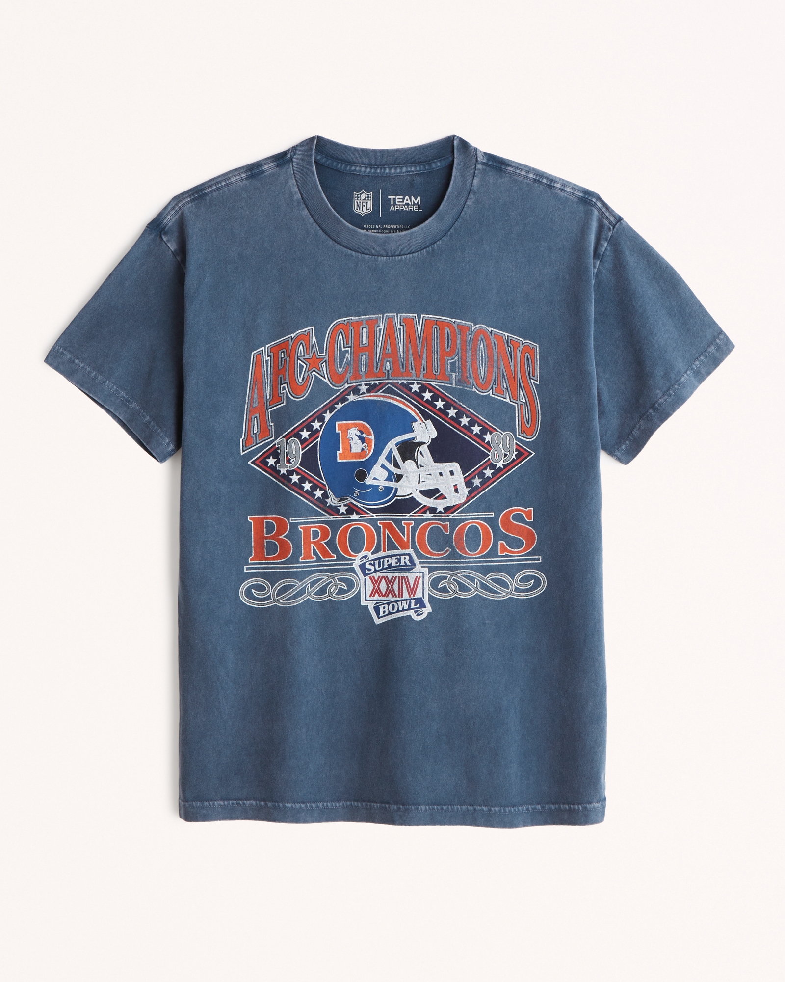 Retro Sport Denver Broncos Vintage Washed Crew in Grey @ Apparel