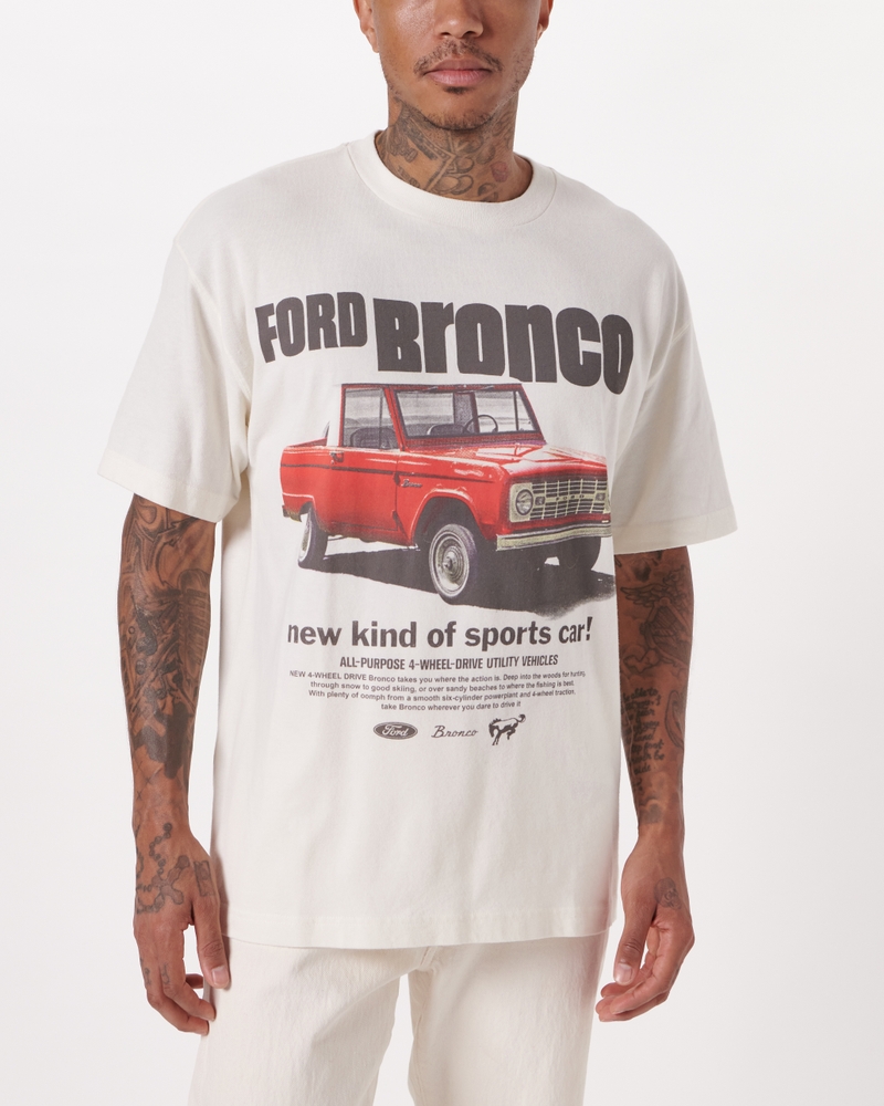 Women's Oversized Boyfriend Bronco Graphic Tee in Dark Grey | Size L | Abercrombie & Fitch