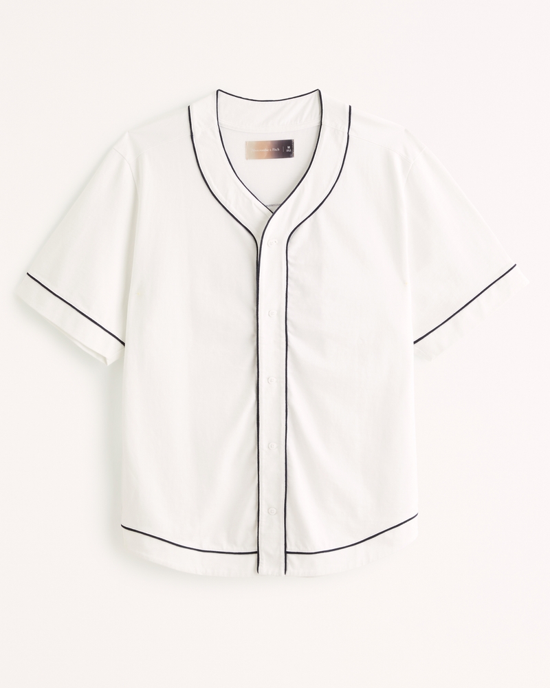 Men's Vol. 28 Vintage Baseball Jersey in White with Black Piping | Size XXL | Abercrombie & Fitch
