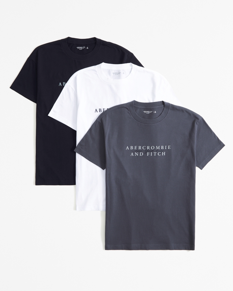 Men's 3-Pack Print Logo Tees, Men's A&F Logo Shop