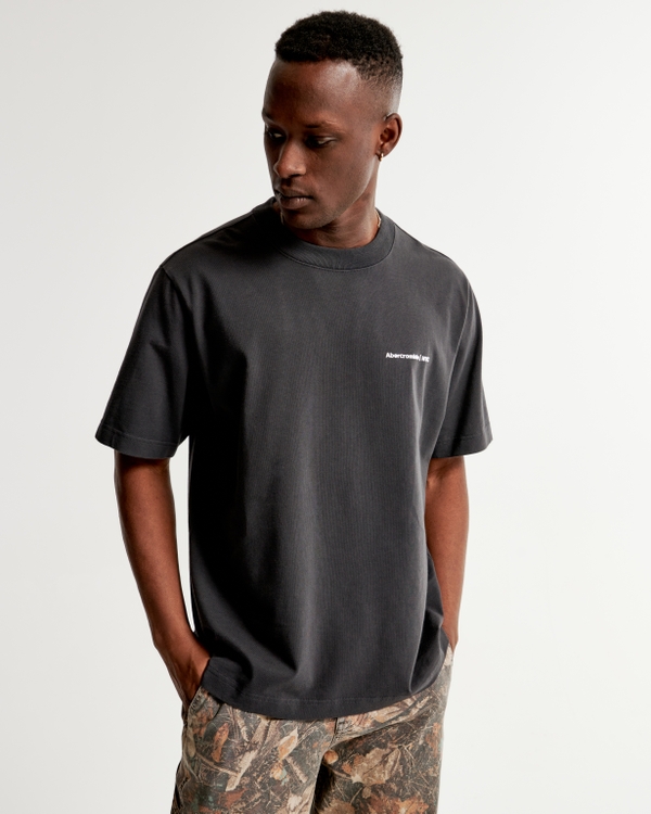 Premium Polished Micro-Logo Tee, Dark Grey