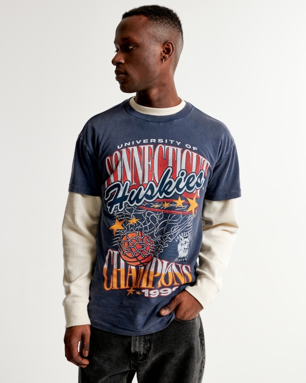 University of Connecticut Graphic Tee, Navy Blue Texture