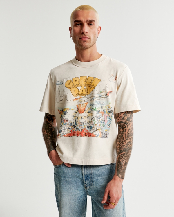 Cropped Green Day Graphic Tee, Cream