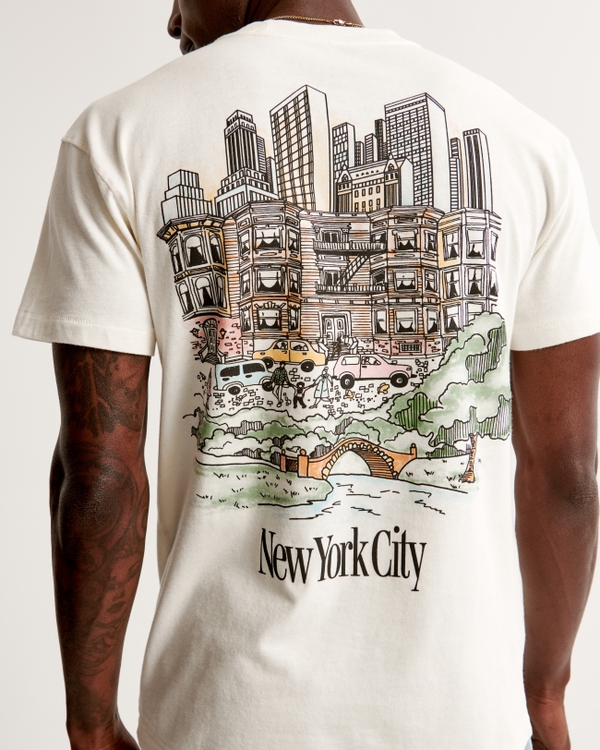 Next Stop NY LA Distressed Washed Black Graphic Tee