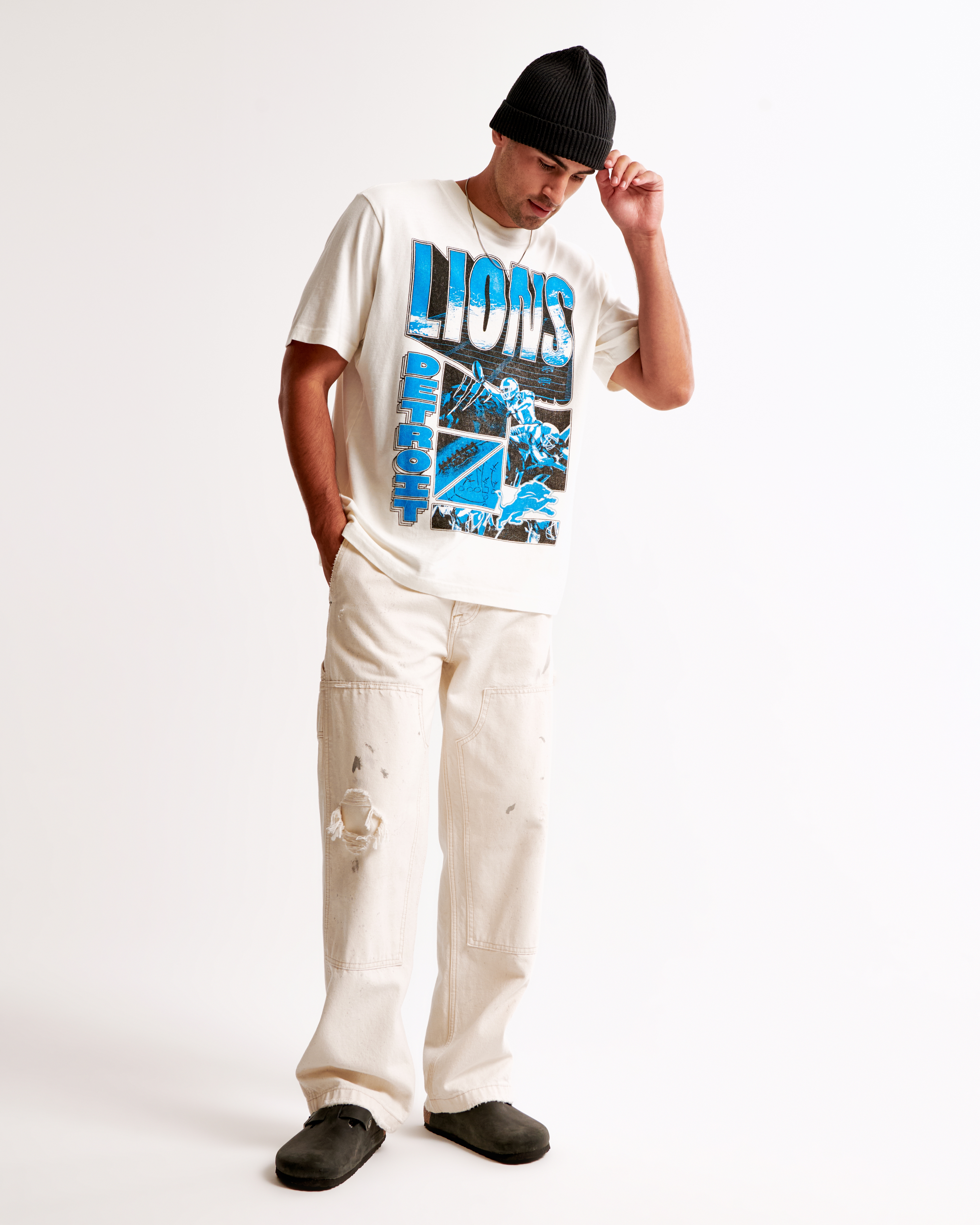 Abercrombie & Fitch Detroit Lions Vintage-inspired Graphic Tee In White