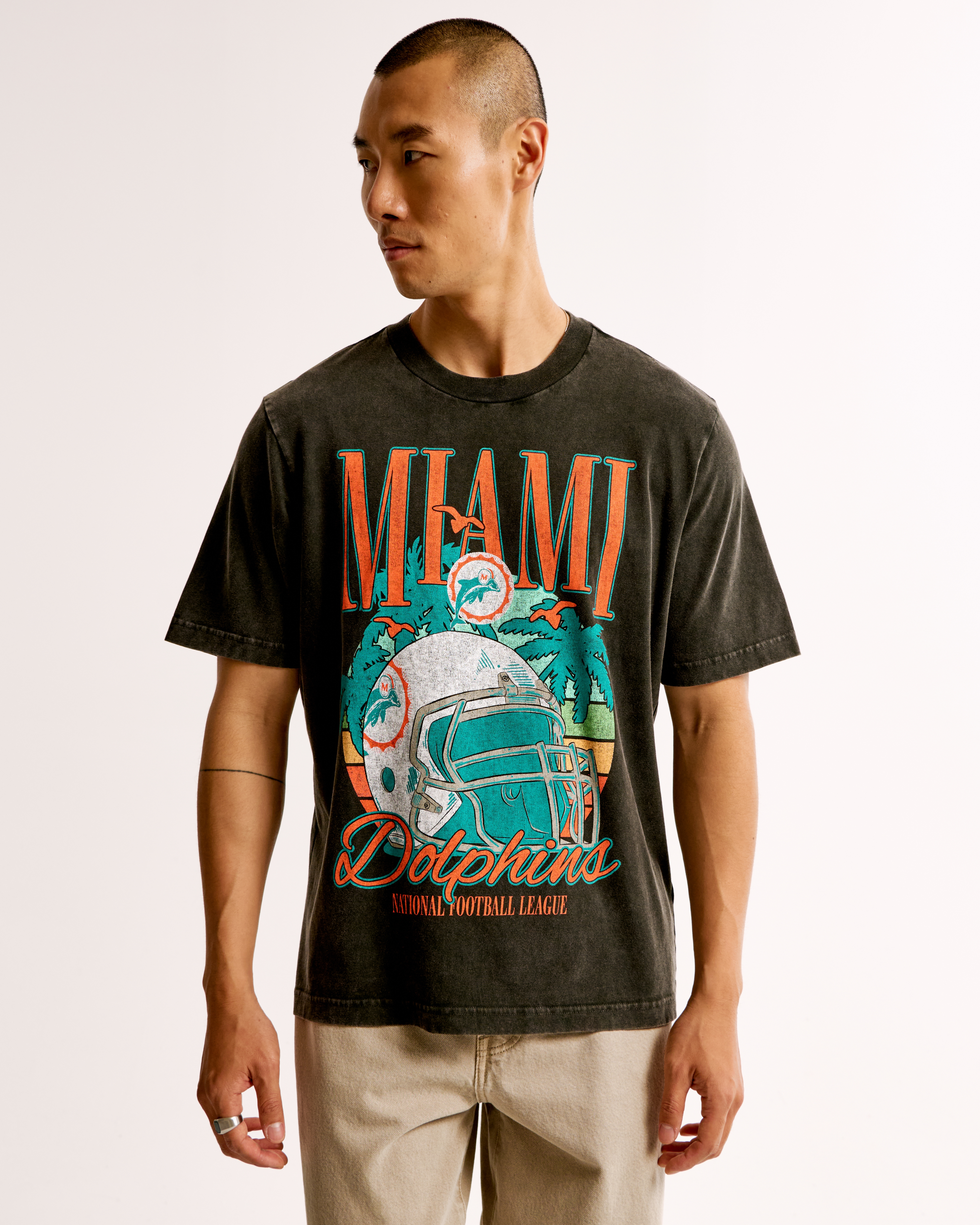 Abercrombie & Fitch Miami Dolphins Vintage-inspired Graphic Tee In Black