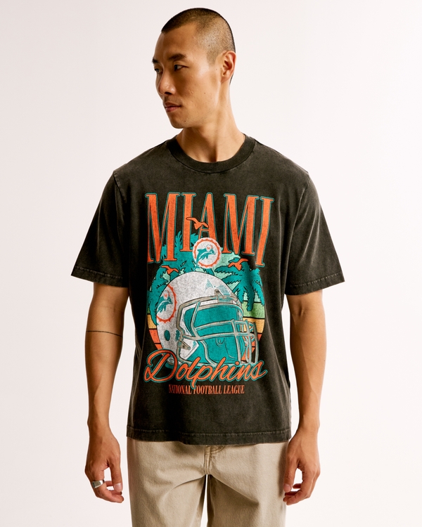 Miami Dolphins Vintage-Inspired Graphic Tee, Black