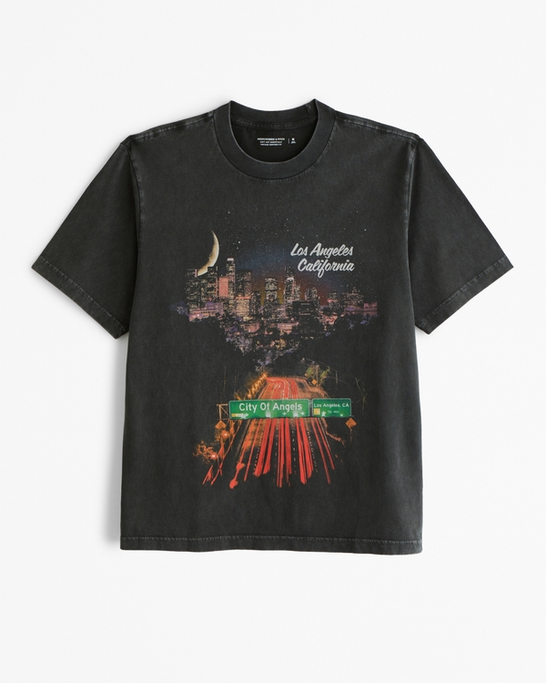 Los Angeles Vintage-Inspired Graphic Tee, Black