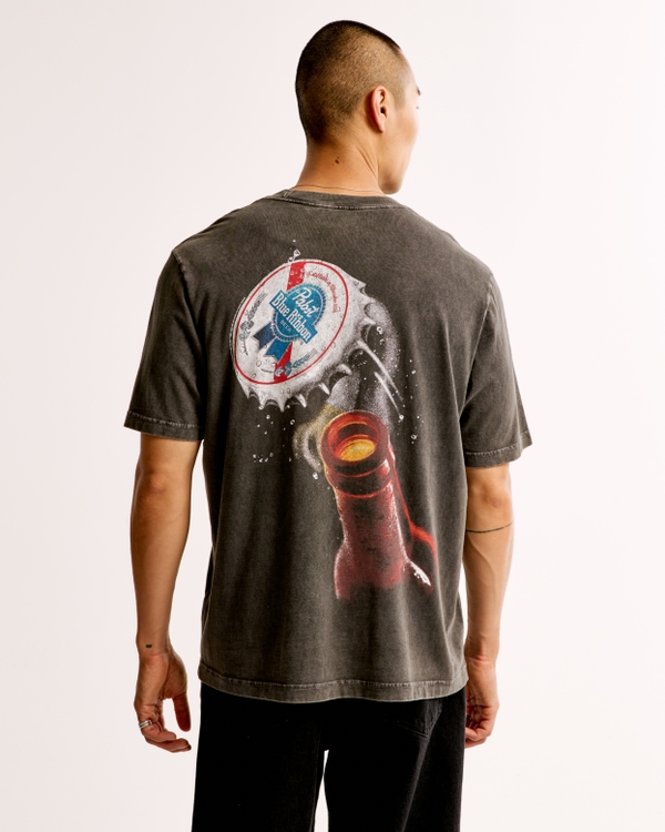 Pabst Blue Ribbon Vintage-Inspired Graphic Tee, Evening Gray view 1