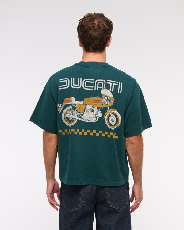 Premium Heavyweight Cropped Ducati Graphic Tee, Rich Teal