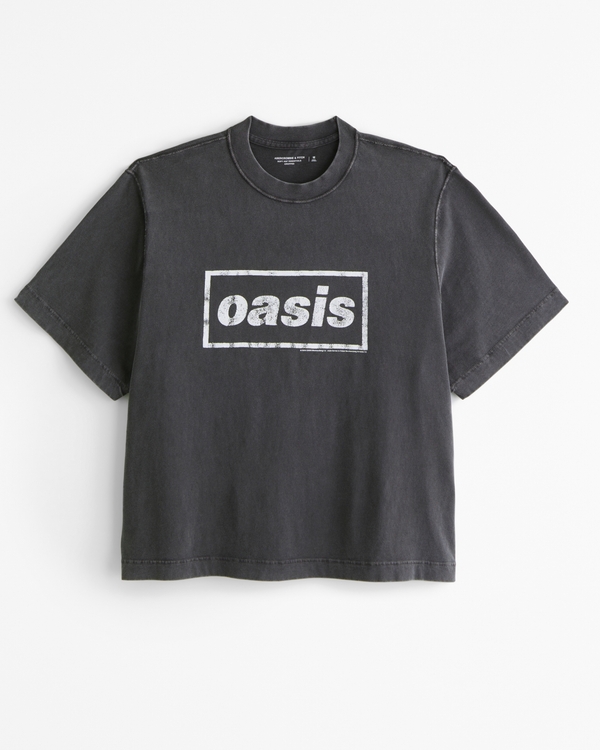 Cropped Oasis Graphic Tee, Dark Gray