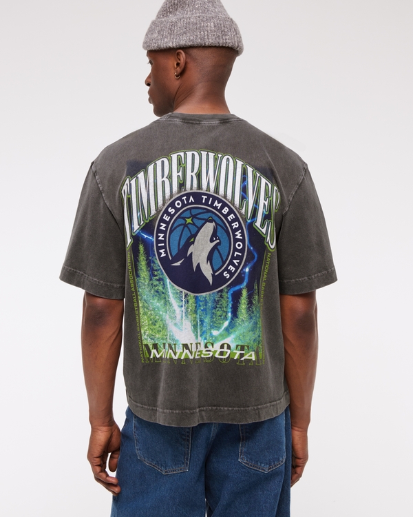 Cropped Minnesota Timberwolves Graphic Tee, Dark Gray view 1