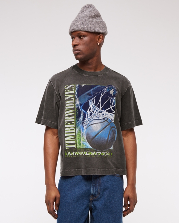 Cropped Minnesota Timberwolves Graphic Tee, Dark Gray view 2
