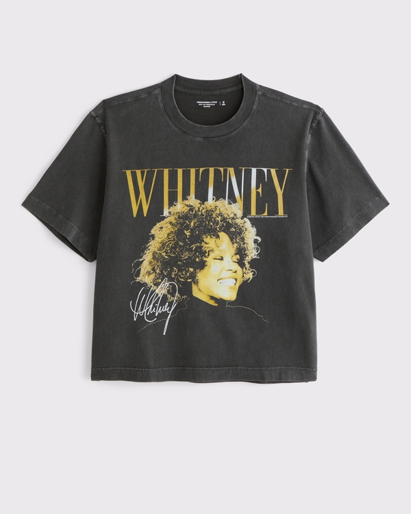 Cropped Whitney Houston Graphic Tee, Black view 1