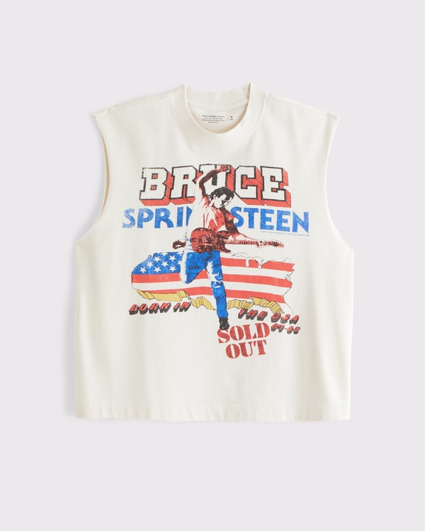 Premium Heavyweight Cropped Bruce Springsteen Tank, Cream view 2