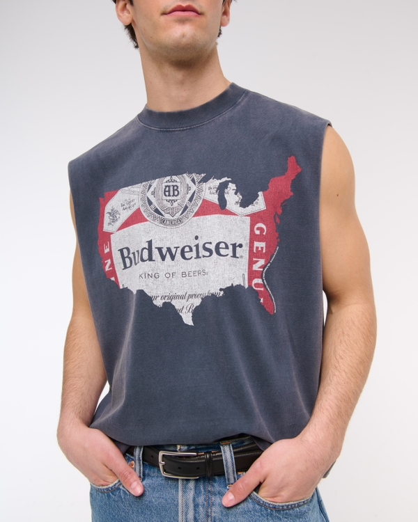 Premium Heavyweight Cropped Budweiser Tank, Sapphire view 1