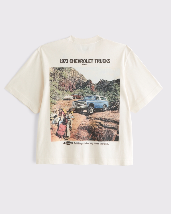 Chevrolet Vintage-Inspired Cropped Graphic Tee, Cream view 1