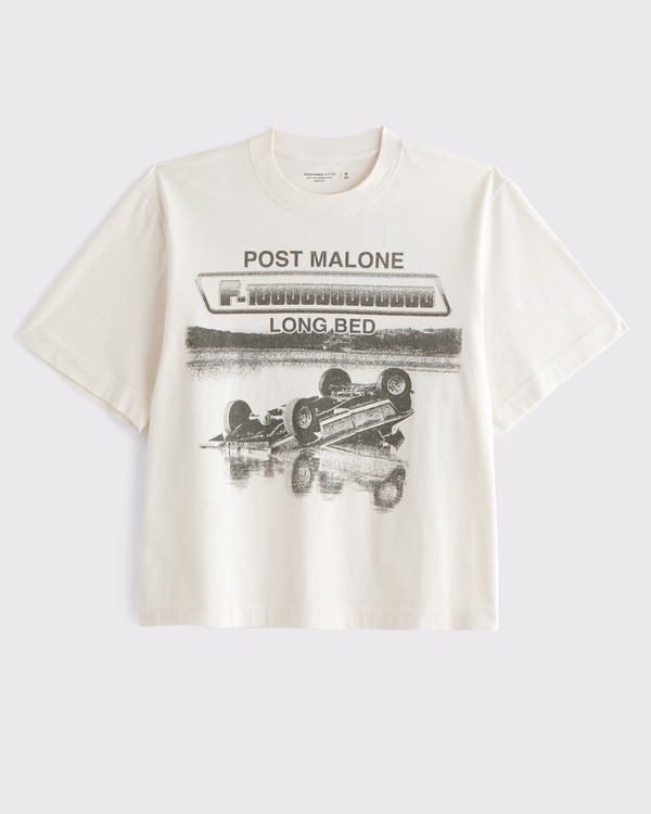 短款 Post Malone 圖案 T 恤, 羽毛灰 view 1