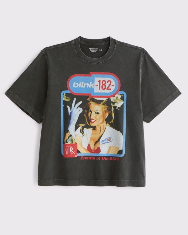 Blink- 182 Vintage-Inspired Cropped Graphic Tee, Black Wash view 1