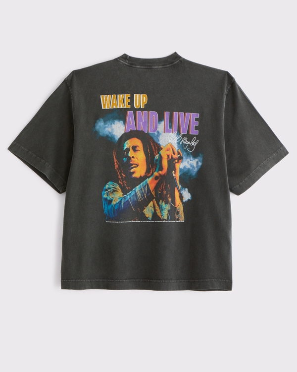 Bob Marley Vintage-Inspired Cropped Graphic Tee, Black view 1