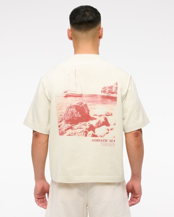 Premium Heavyweight Cropped Adriatic Sea Graphic Tee, Beige view 1