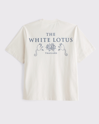 ★Abercrombie & Fitch★ホワイト ロータスグラフィック Tシャツ Men's Premium Heavyweight The White Lotus Graphic Tee