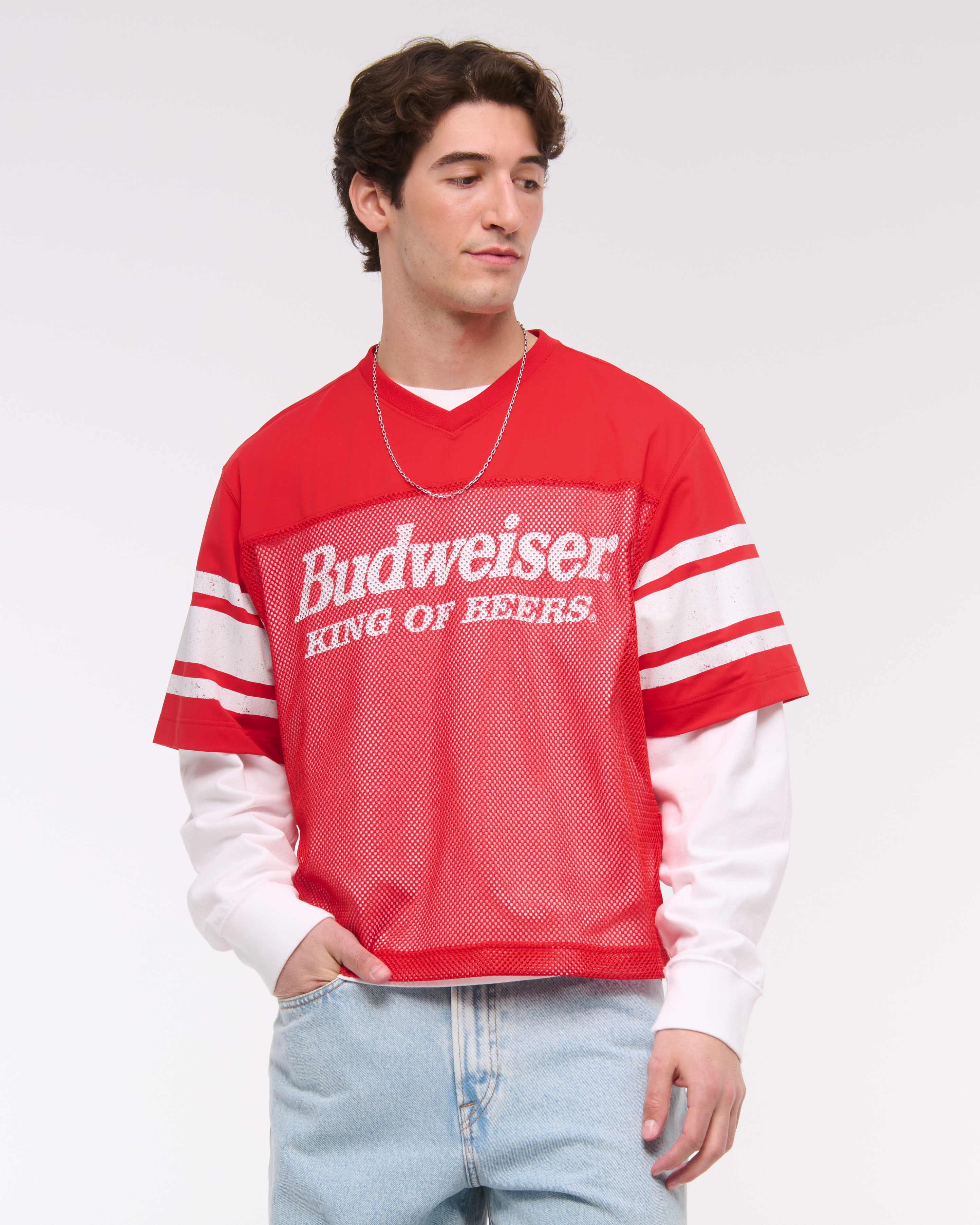 ★Abercrombie & Fitch★バドワイザークロップメッシュTシャツ Men's Budweiser Cropped Football Jersey | Men's Clearance