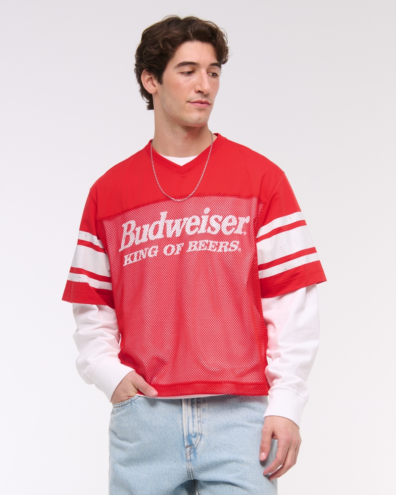 Men's Budweiser Cropped Football Jersey Men's Clearance