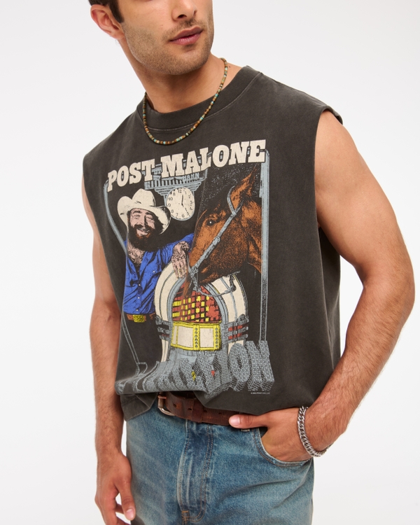 Premium Heavyweight Cropped Post Malone Tank, Black Wash view 1