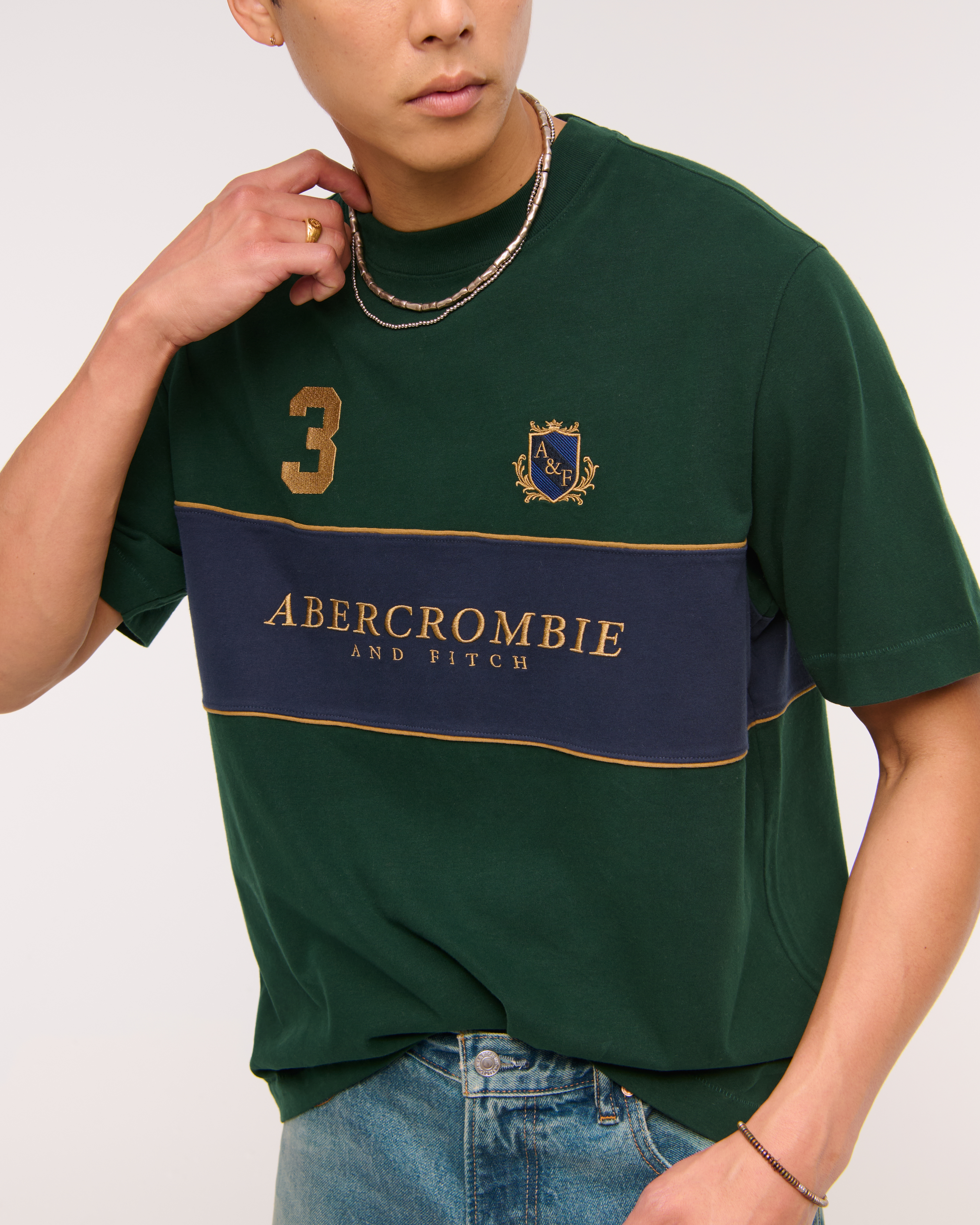 Abercrombie & Fitch Premium Heavyweight 2.0 Crest Logo Tee In Green
