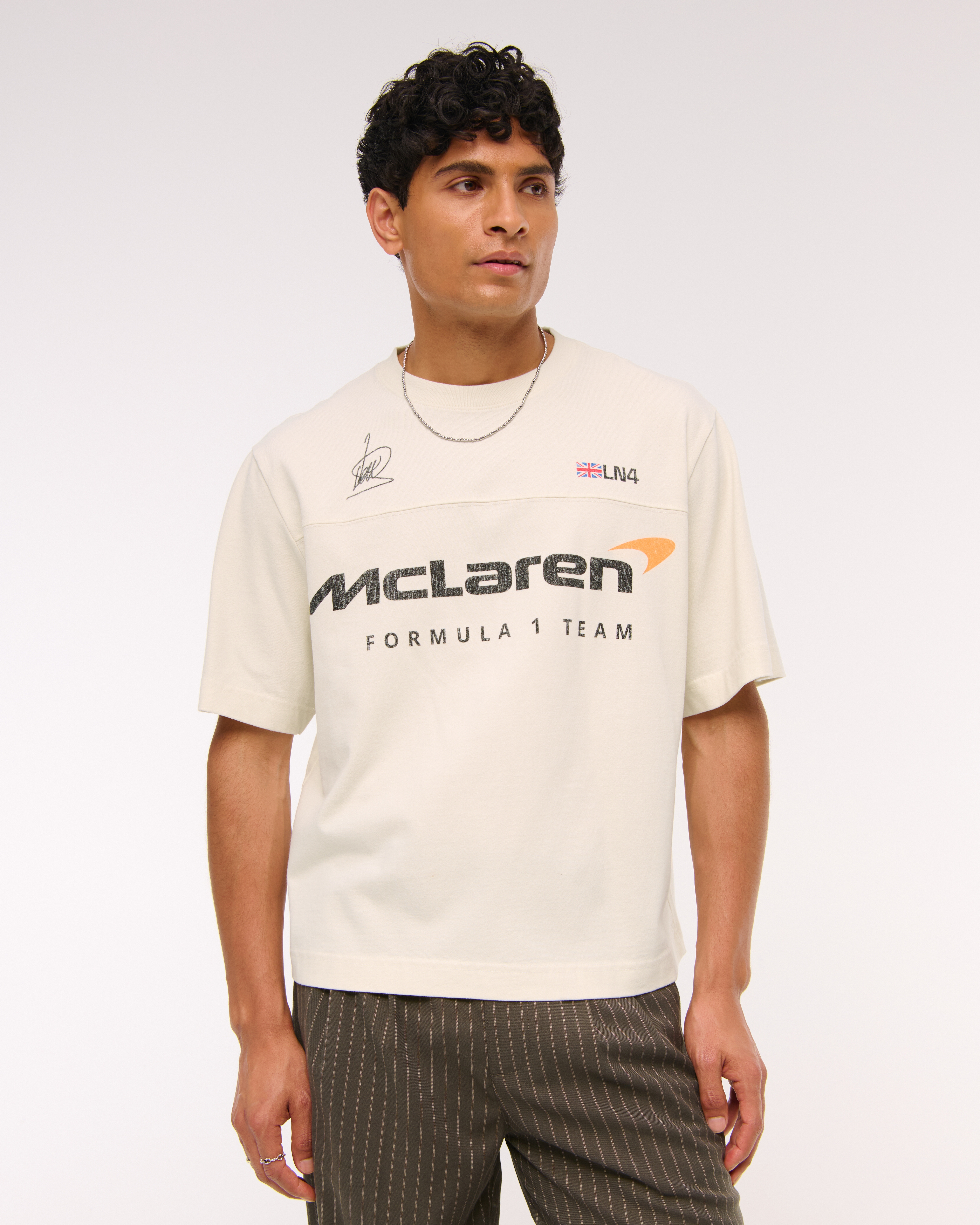 Abercrombie & Fitch アバクロ★ヘビーウェイトTシャツ 送関込 メンズ プレミアム ヘビーウェイト クロップド McLaren Tシャツ