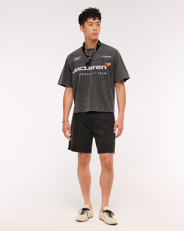 Premium Heavyweight Cropped McLaren Tee, Dark Gray Wash view 2