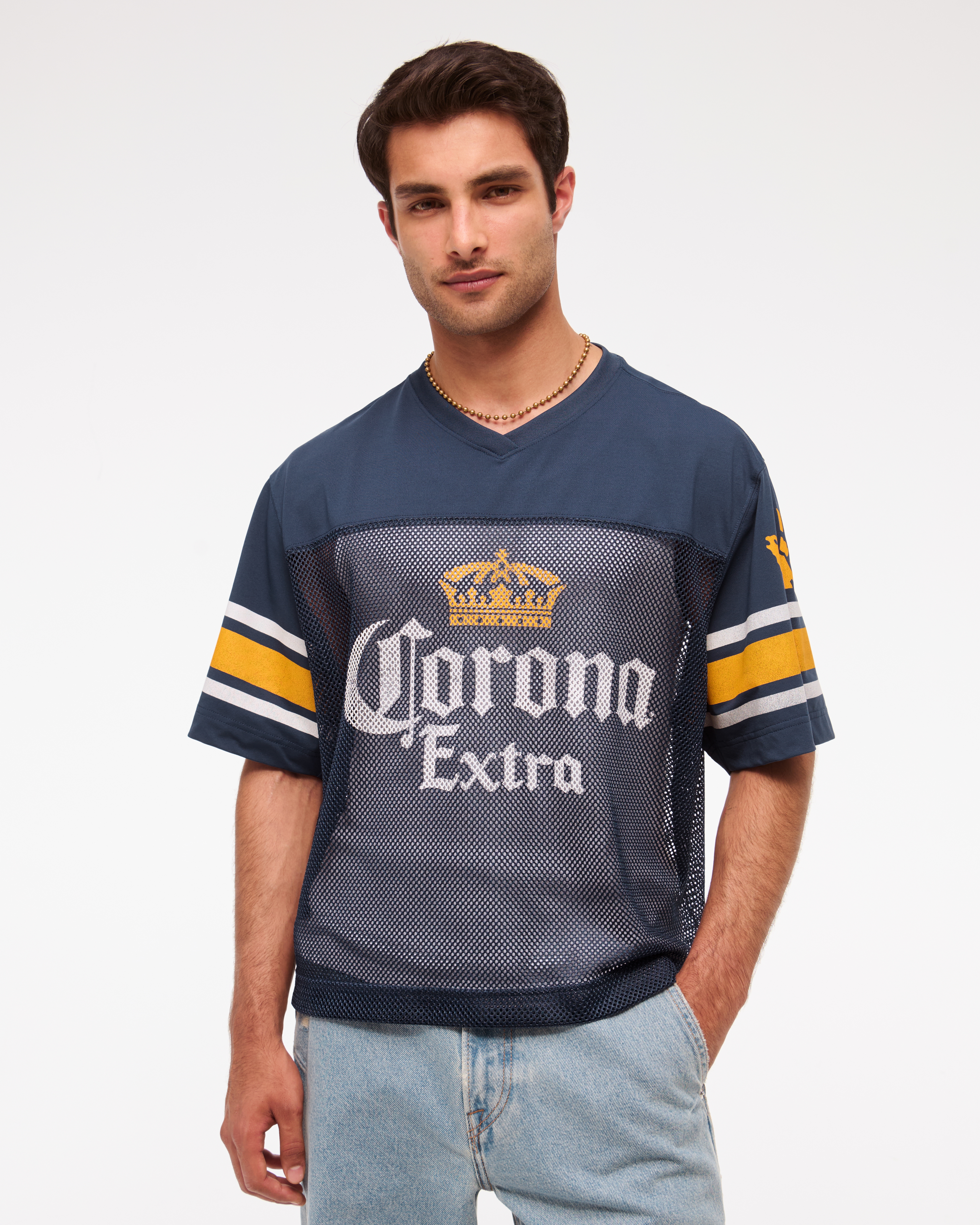 Abercrombie & Fitch Corona Cropped Football Jersey In Blue
