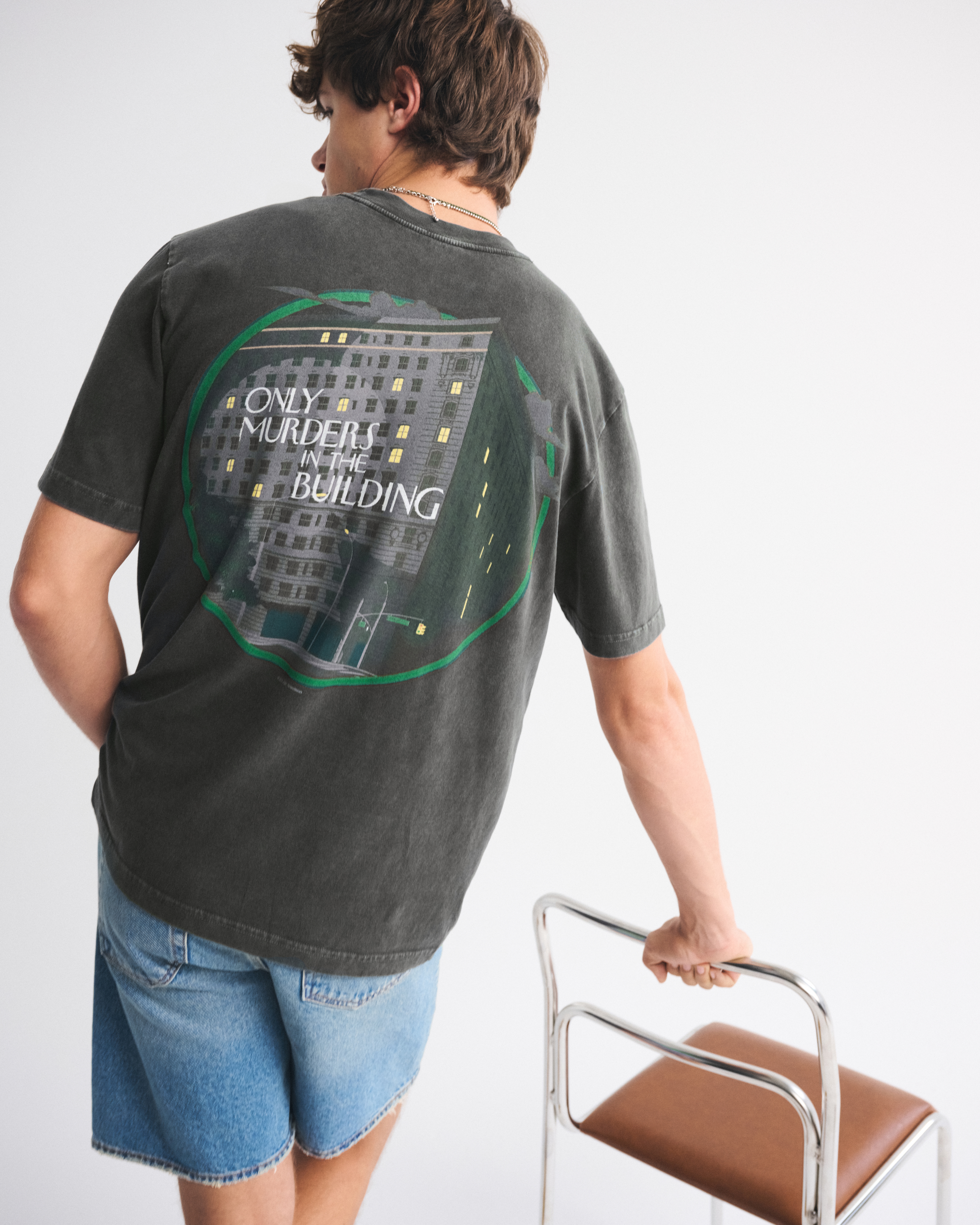 Abercrombie & Fitch Only Murders In The Building Vintage-inspired Graphic Tee In Gray