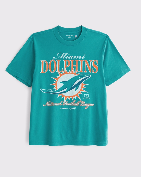 Miami Dolphins Vintage-Inspired Graphic Tee, Teal-dolphins view 1