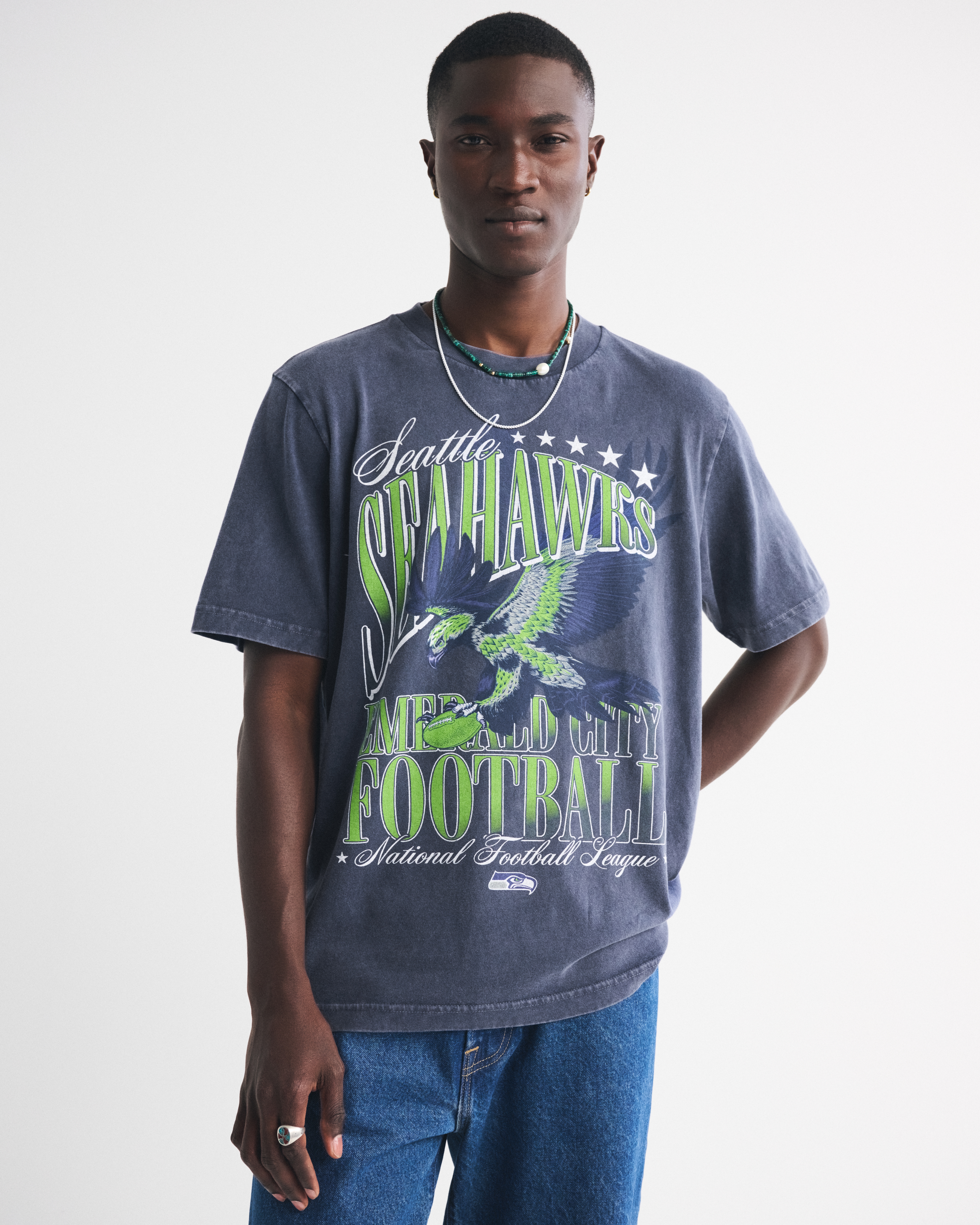 Abercrombie & Fitch Seattle Seahawks Vintage-inspired Graphic Tee In Blue