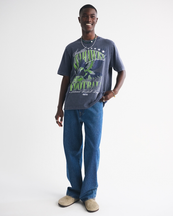 Seattle Seahawks Vintage-Inspired Graphic Tee, Navy-seahawks view 2