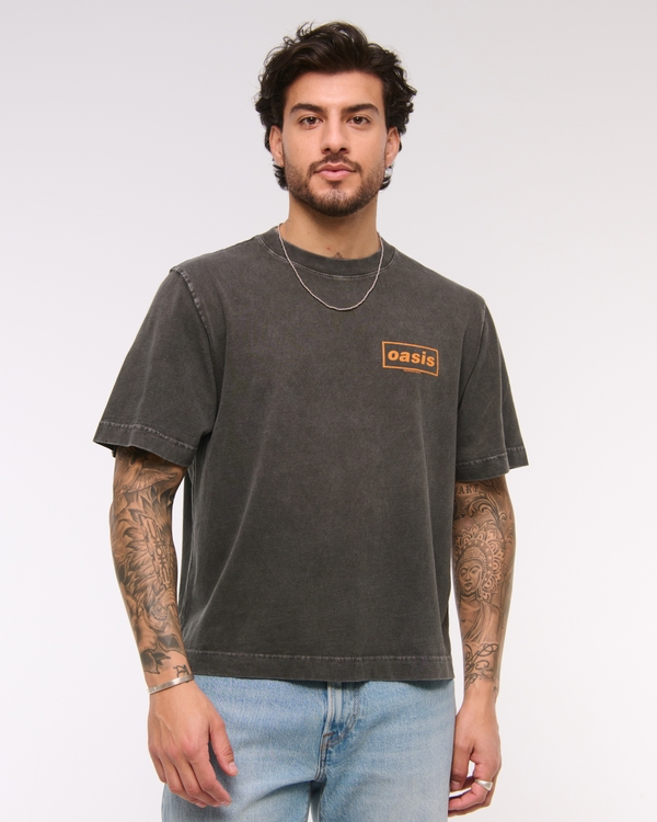 Oasis Vintage-Inspired Cropped Graphic Tee, Black view 2
